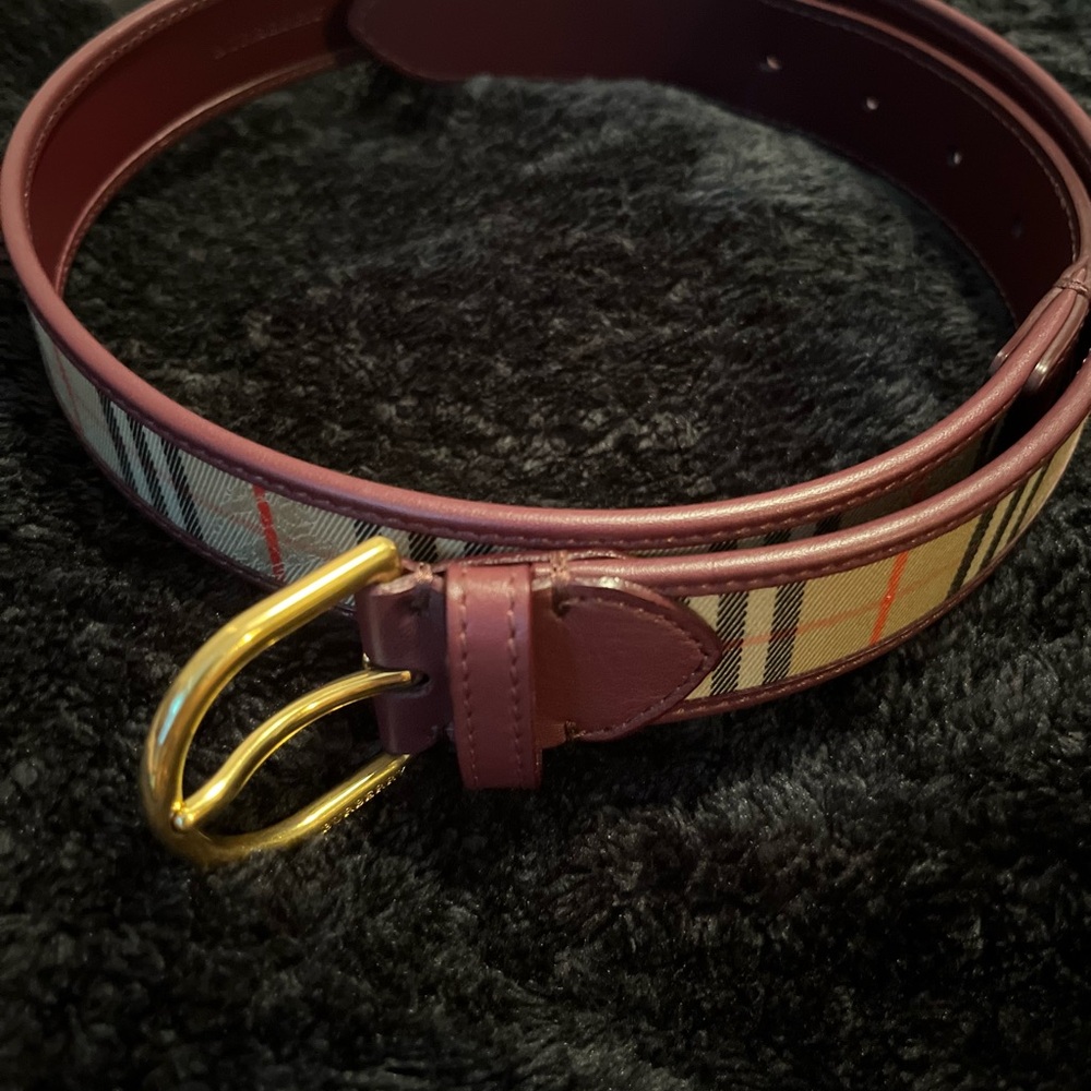 Burberry Checkered Belt with Gold Buckle